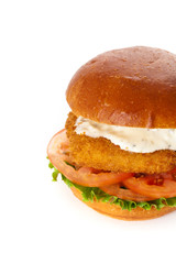 Fried Fish Sandwich on white background