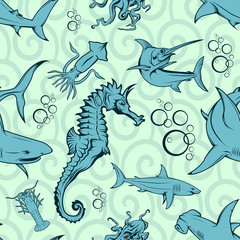 Seamless wallpaper with sea animals.