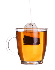 glass cup of tea with lemon and mint isolated on white backgroun