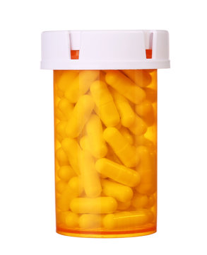medical pill bottle isolated on a white background.