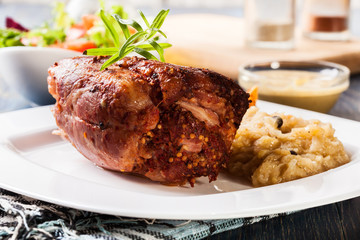 Pork knuckle with fried sauerkraut