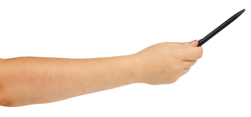 Female caucasian hand holding black pen