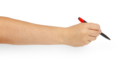 Black ball-point pen in female hand