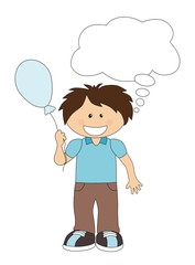 Cartoon boy with balloon and speech bubble