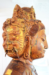 Carving Wooden Bodhisattva Goddess Statue