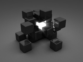Different Shiny Light Cube Incide Of Dark Group. Individuality C