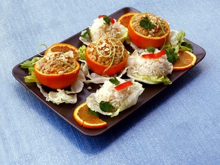stuffed oranges and rice as special meal for party