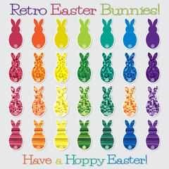 Bright retro Happy Easter Bunny set in vector format.