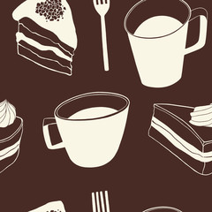 Cakes and cups cafe background