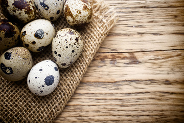 Quail eggs. Easter greeting card.