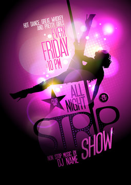 Strip show party design with stripper woman.