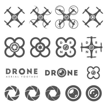 Set Of Aerial Drone Footage Emblems And Icons