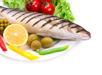 Grilled seabass with vegetables