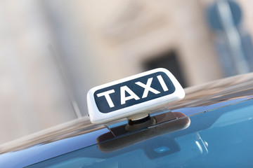 Taxi stop at town square in  Rome, Italy