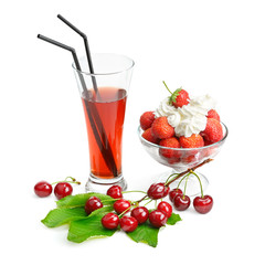 fruit dessert and cherry juice