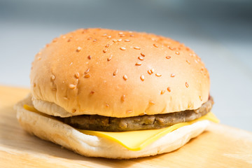 Closeup of a cheese burger