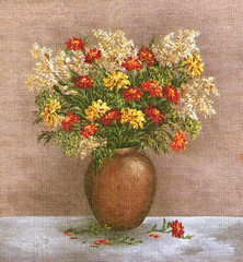 Marigold And Saffron in a Clay Vase