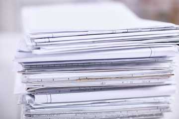 Big stack of papers ,documents on the desk