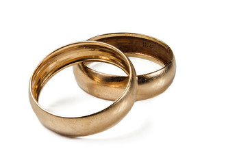 The isolated wedding rings on a white background.