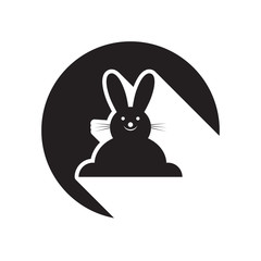 black icon with Easter bunny and stylized shadow