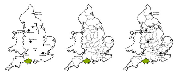 Dorset located on map of England