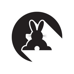 black icon with back Easter bunny and stylized shadow