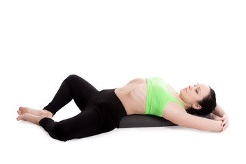 Fototapeta na wymiar Reclining Bound Angle yoga Pose