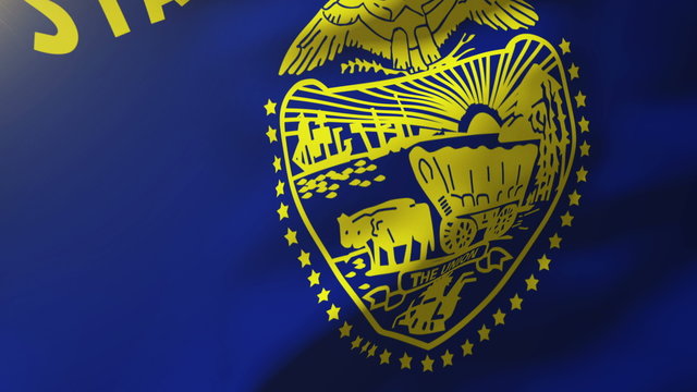 oregon flag waving in the wind. Looping sun rises style