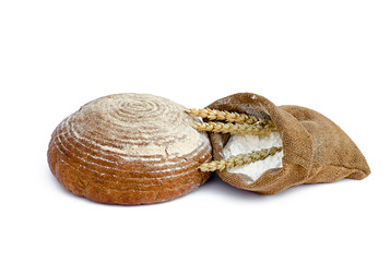 bread and flour in a sack the isolated