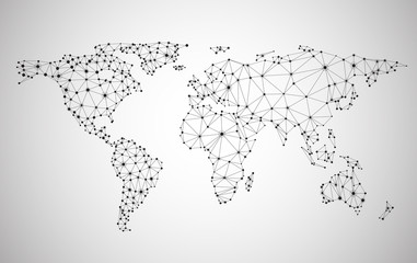 Naklejka premium Siatka globalnej sieci. Mapa Ziemi.
