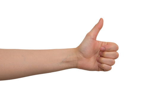 Young Lady's Left Thumb Up Hand Sign