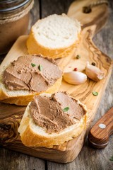 homemade chicken liver pate with fresh baguette