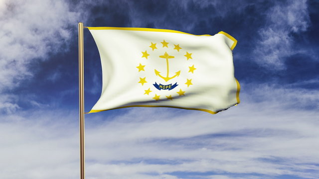 rhode island flag waving in the wind. Green screen, alpha matte