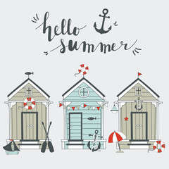 Summer card with beach huts. - 80249731
