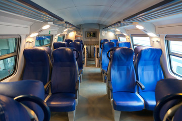 Interior of  car of  intercity train with sedentary places