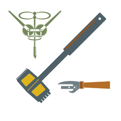 monochrome icon set with corkscrew, can opener