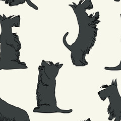 Cartoon dogs seamless pattern. Scottish terrier