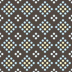 Seamless geometrical pattern with circles on a brown background.