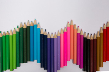 Colour pencils isolated on white background close up