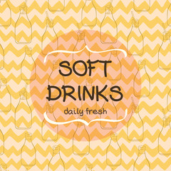 Hand drawn bottles seamless pattern on chevron background