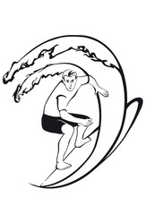 silhouette of a surfer. man.