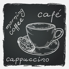 Coffee with lettering on chalkboard background