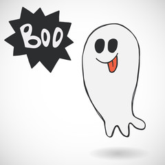 Doodle ghost with Boo lettering in a speech bubble
