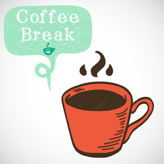 Doodle coffee cup and speech bubble for the text
