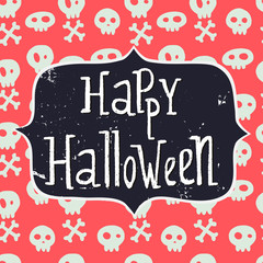 Naklejka premium Halloween card with hand lettering and cartoon sculls