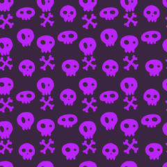 Halloween seamless pattern with sculls and crossed bones