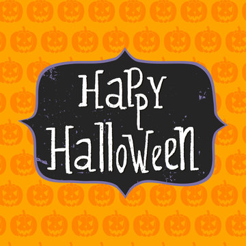 Happy Halloween lettering on pumpkin seamless pattern