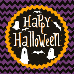 Halloween hand lettering, ghosts and bats on chevron