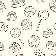 Cartoon sweets and chocolate candies seamless pattern