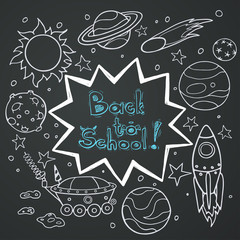 Back To School lettering and set of space elements